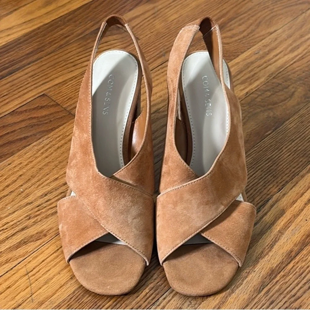 Com & Sens Missy Slingback Suede Cork Wedge Sandal Shoe Tan‎ size 7.5